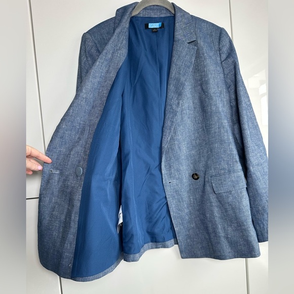 Ann Taylor Linen Chambray Blazer Size 12 Blue Jacket Office Career Internship - Picture 2 of 7